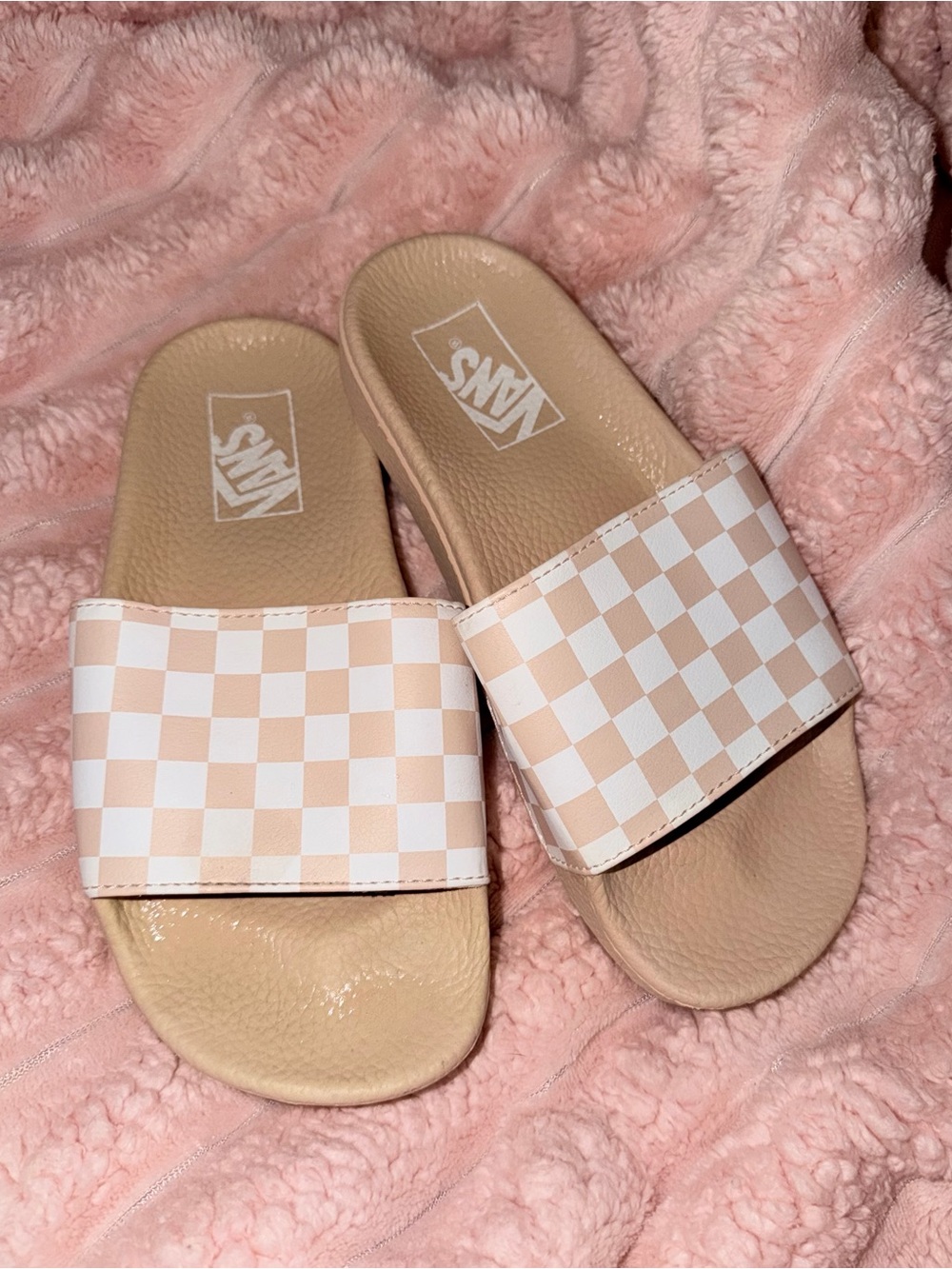 Vans Pink & White Checkerboard Slide Sandals Women’s Size 6